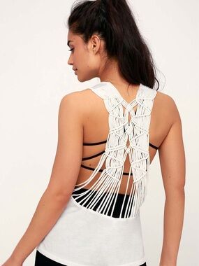 Free People White Macramé Open-Back Tank